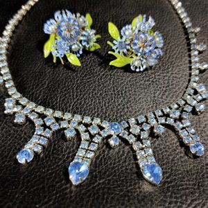 Vintage 50's Earrings & Rhinestone Necklace